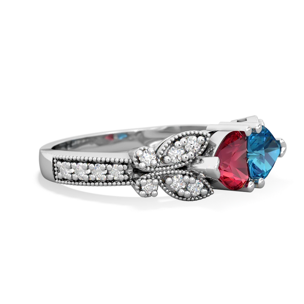 Lab Ruby Diamond Butterflies 14K White Gold ring R5601