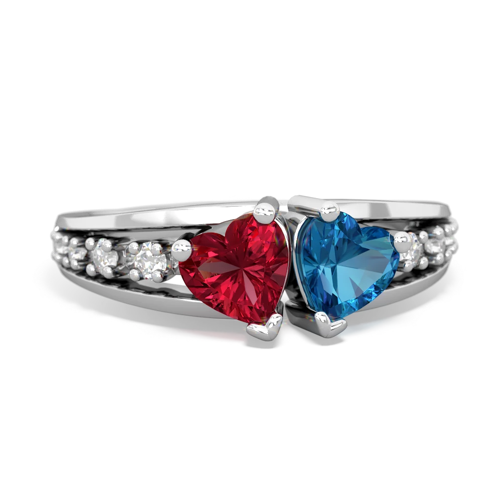 Lab Ruby Heart To Heart 14K White Gold ring R3342