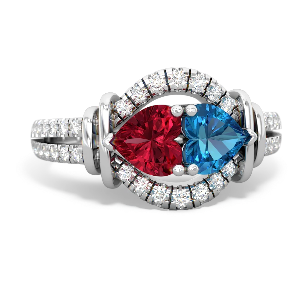 Lab Ruby Art-Deco Keepsake 14K White Gold ring R5630