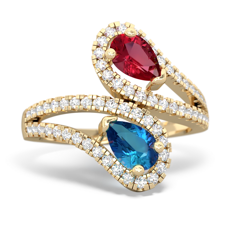 Lab Ruby Diamond Dazzler 14K Yellow Gold ring R3000