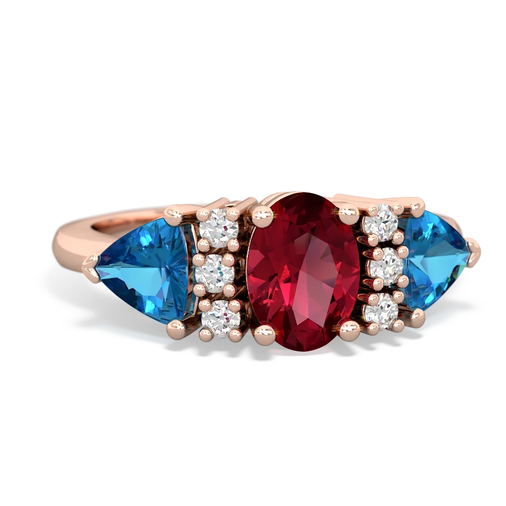 Lab Ruby Antique Style Three Stone 14K Rose Gold ring R2186