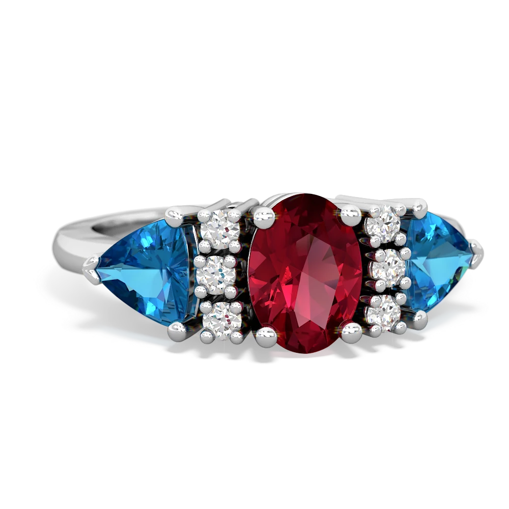 Lab Ruby Antique Style Three Stone 14K White Gold ring R2186