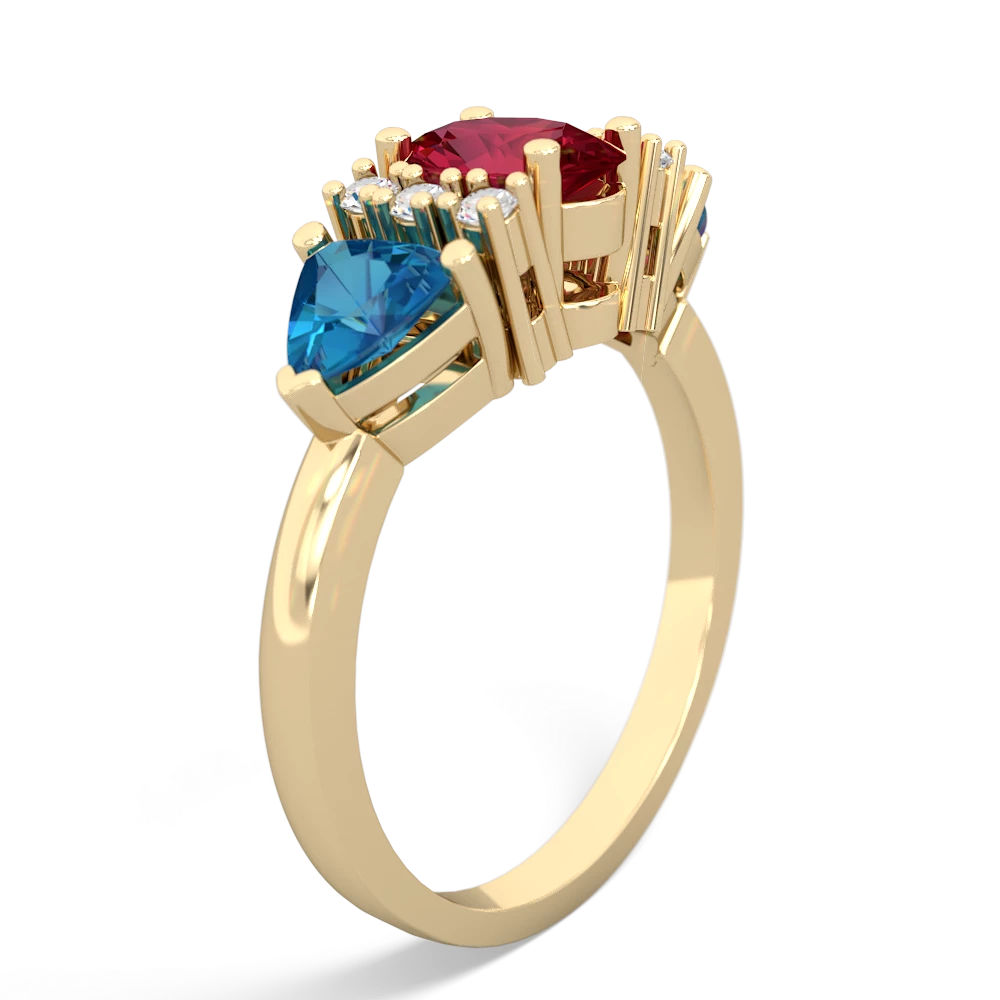 Lab Ruby Antique Style Three Stone 14K Yellow Gold ring R2186