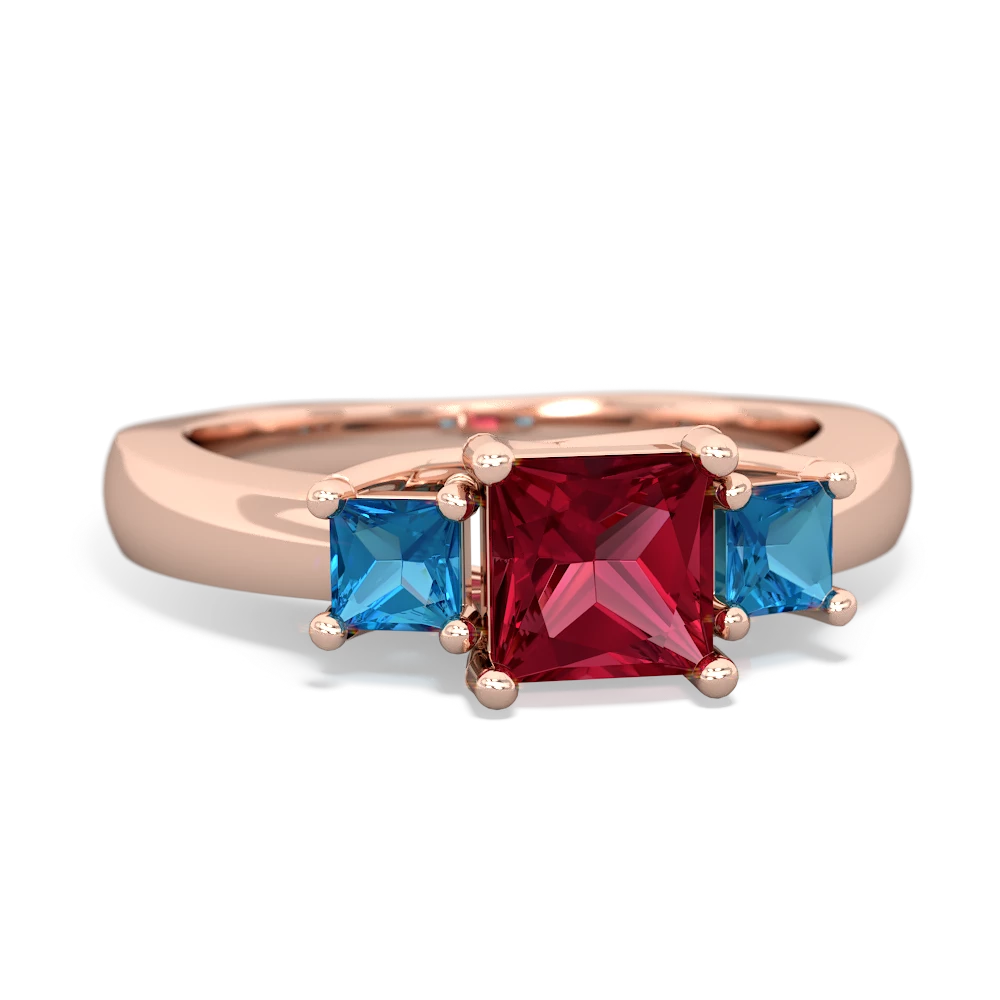 Lab Ruby Three Stone Trellis 14K Rose Gold ring R4015