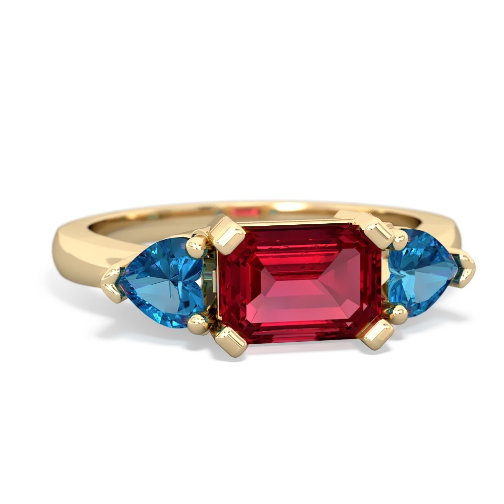 Lab Ruby Three Stone 14K Yellow Gold ring R5235