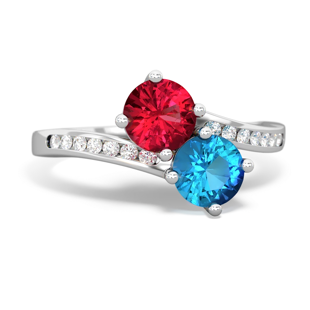 Lab Ruby Channel Set Two Stone 14K White Gold ring R5303