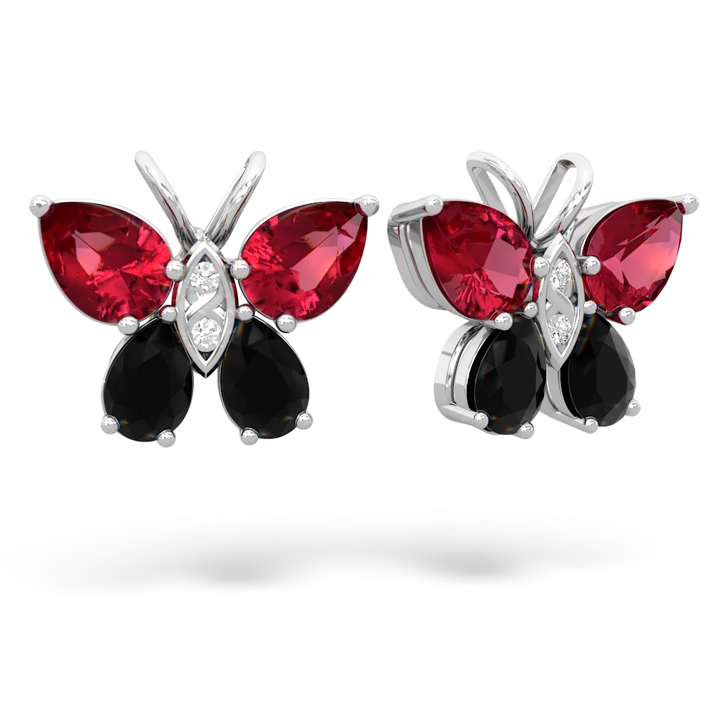 Lab Ruby Butterfly 14K White Gold earrings E2215