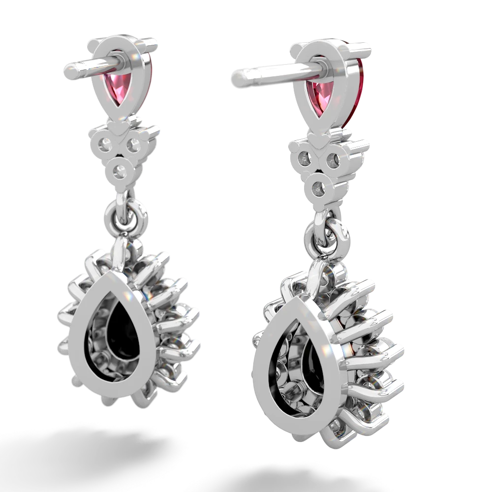 Lab Ruby Halo Pear Dangle 14K White Gold earrings E1882