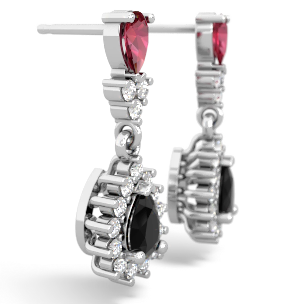 Lab Ruby Halo Pear Dangle 14K White Gold earrings E1882