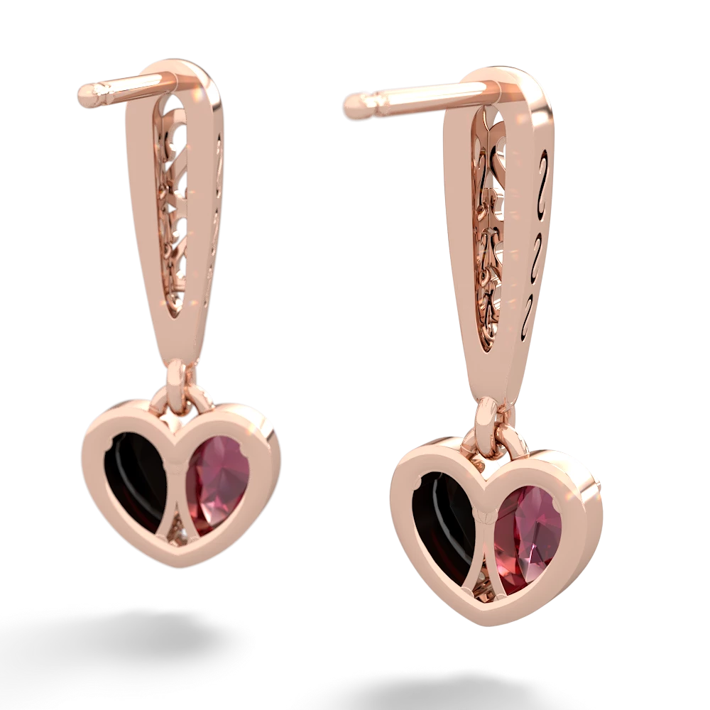 Lab Ruby Filligree Heart 14K Rose Gold earrings E5070