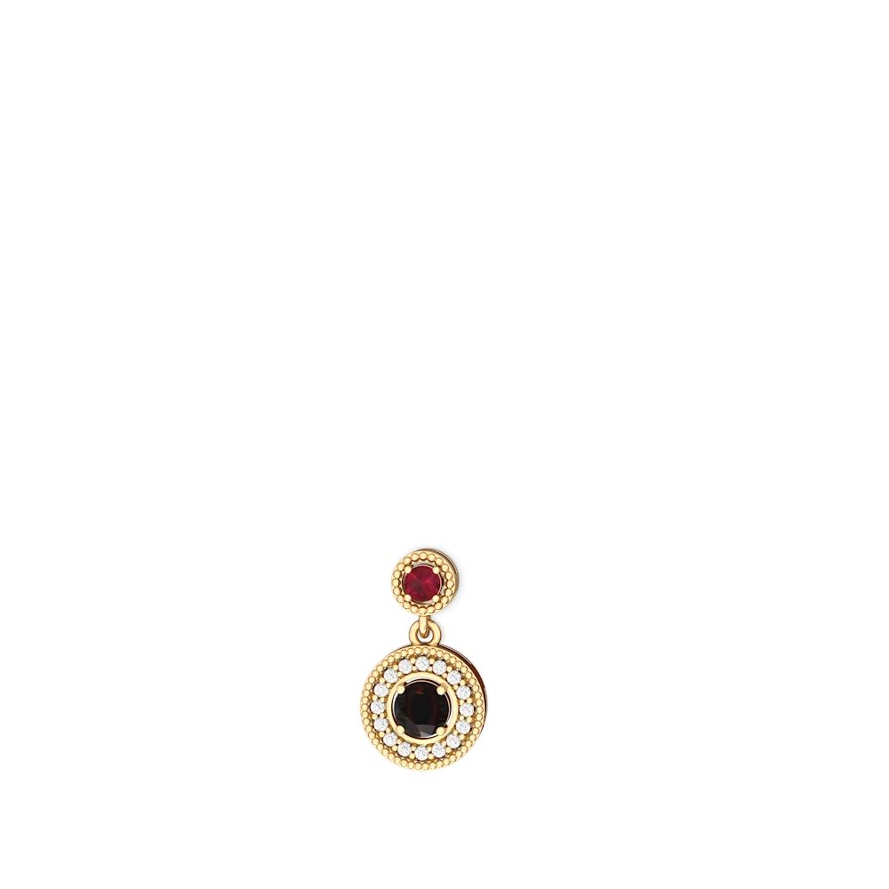 Lab Ruby Halo Dangle 14K Yellow Gold earrings E5319