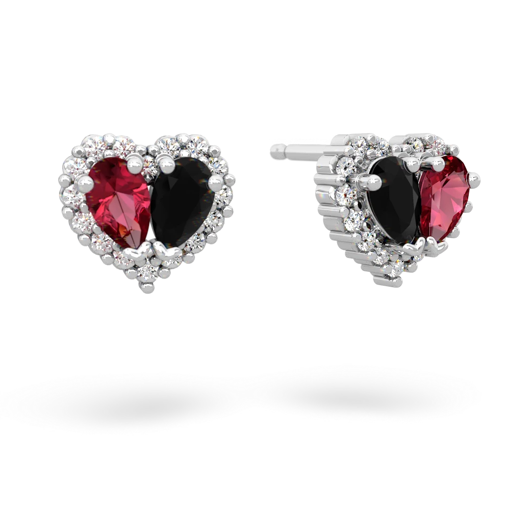 Lab Ruby Halo 14K White Gold earrings E7008