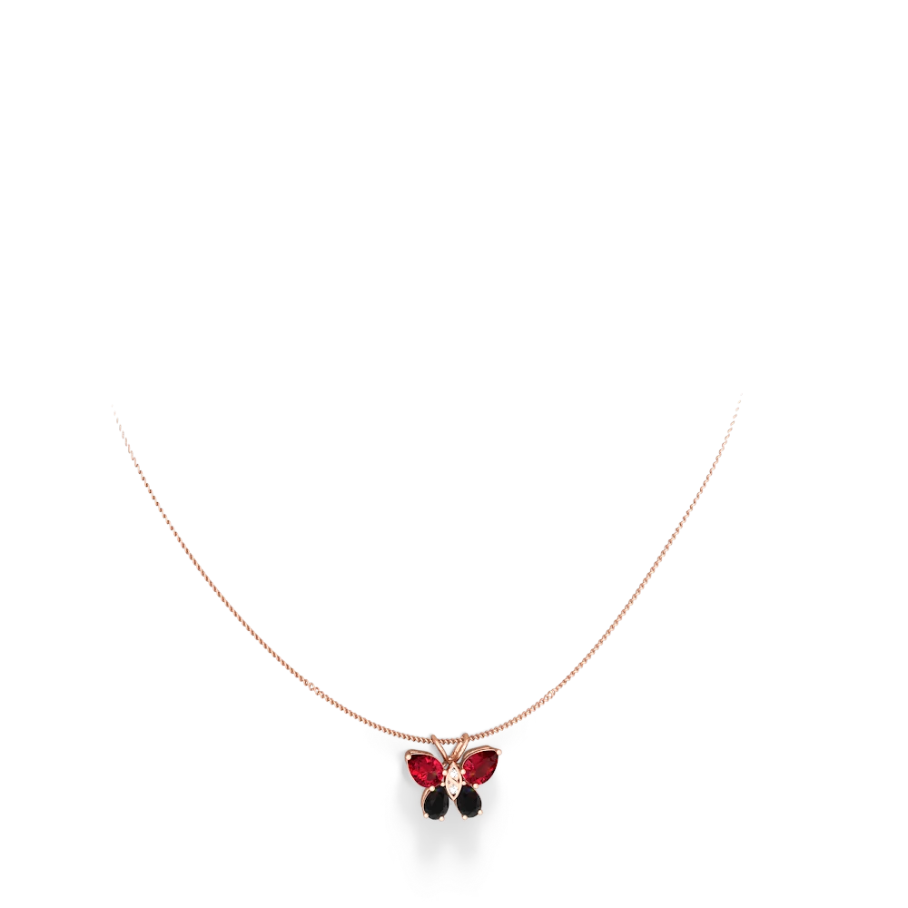 Lab Ruby Butterfly 14K Rose Gold pendant P2215