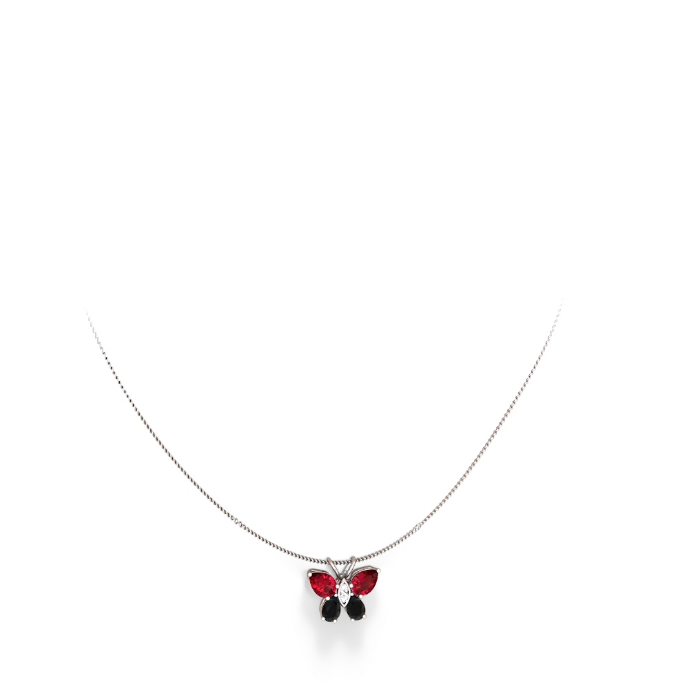 Lab Ruby Butterfly 14K White Gold pendant P2215