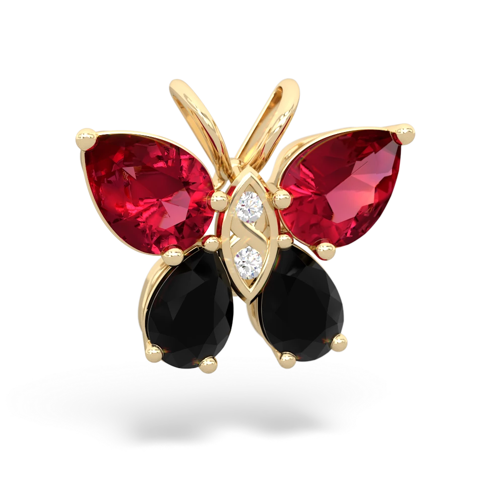 Lab Ruby Butterfly 14K Yellow Gold pendant P2215