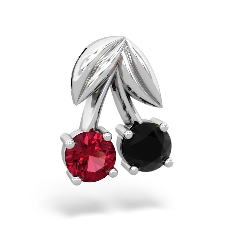 Lab Ruby Sweet Cherries 14K White Gold pendant P7001