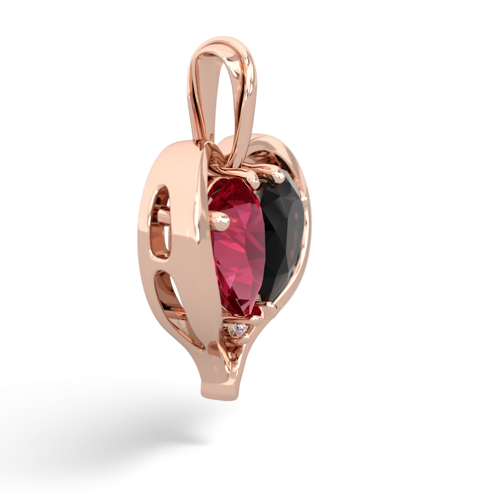 Lab Ruby Two Become One 14K Rose Gold pendant P5330