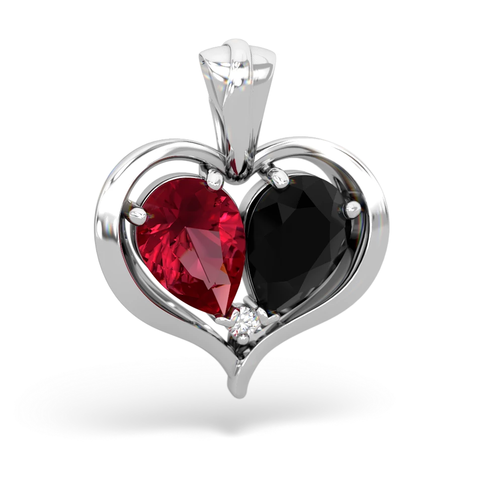 Lab Ruby Two Become One 14K White Gold pendant P5330