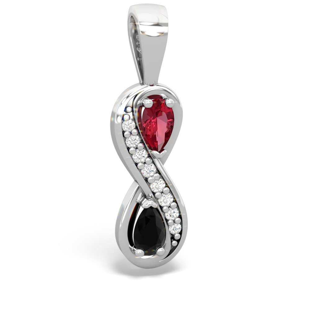 Lab Ruby Diamond Infinity 14K White Gold pendant P5390