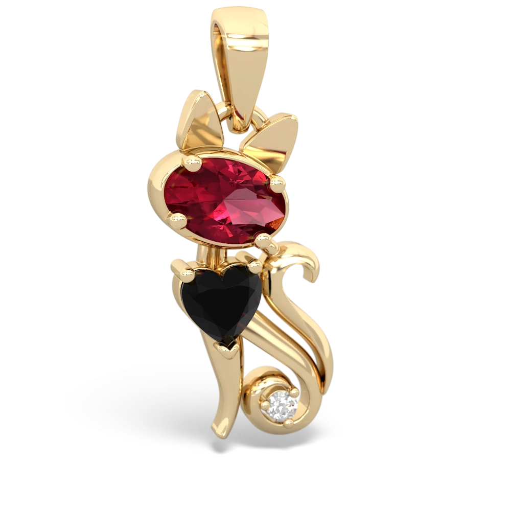 Lab Ruby Kitten 14K Yellow Gold pendant P5780