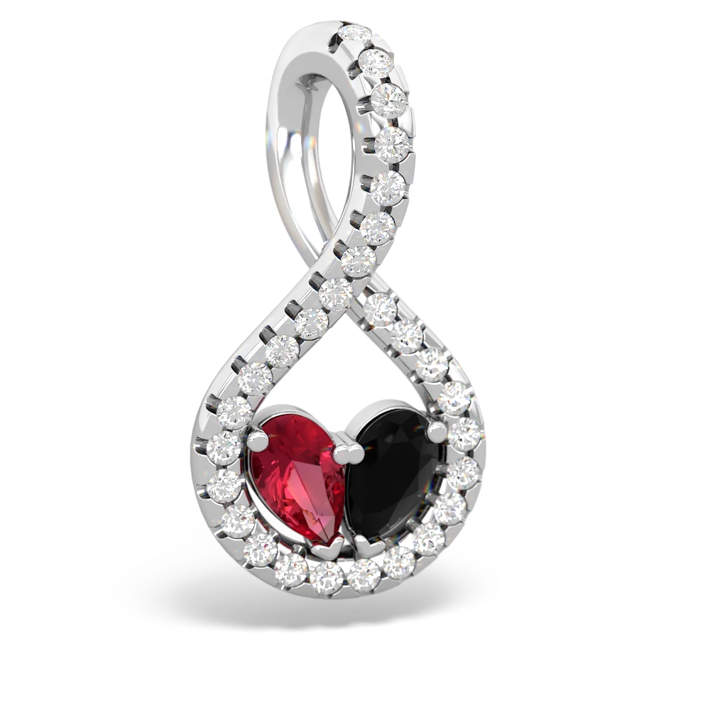 Lab Ruby Pave Twist 'One Heart' 14K White Gold pendant P5360