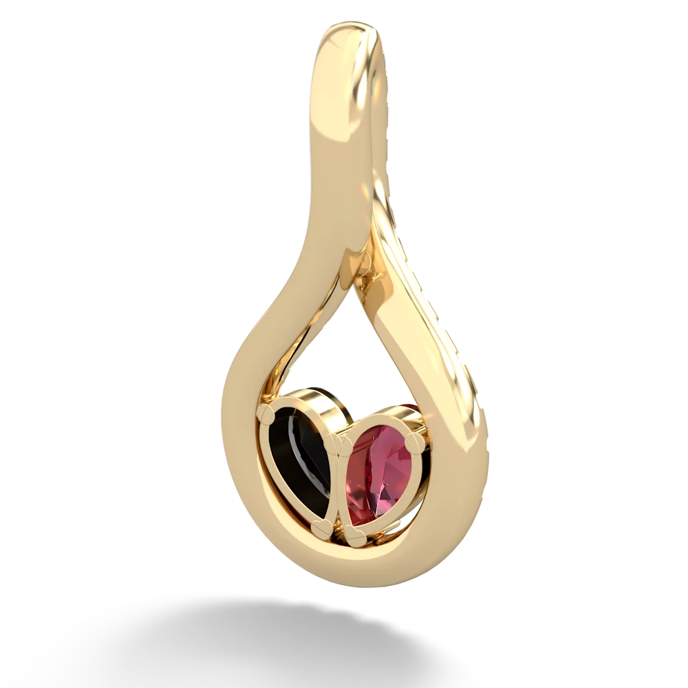 Lab Ruby Pave Twist 'One Heart' 14K Yellow Gold pendant P5360