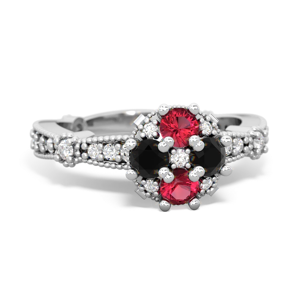 Lab Ruby Sparkling Tiara Cluster 14K White Gold ring R26293RD