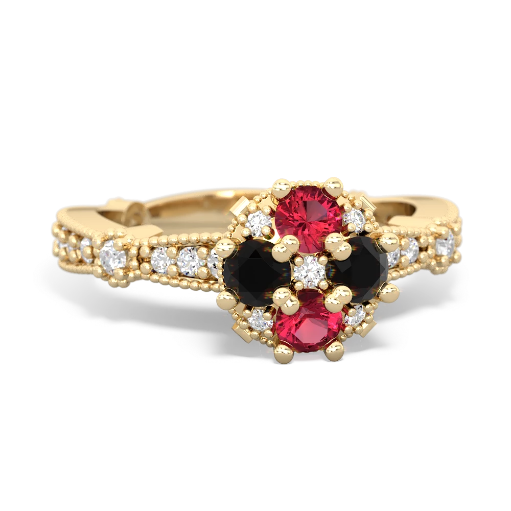 Lab Ruby Sparkling Tiara Cluster 14K Yellow Gold ring R26293RD