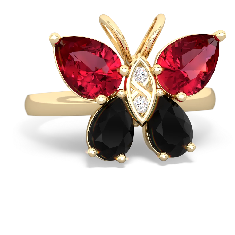 Lab Ruby Butterfly 14K Yellow Gold ring R2215