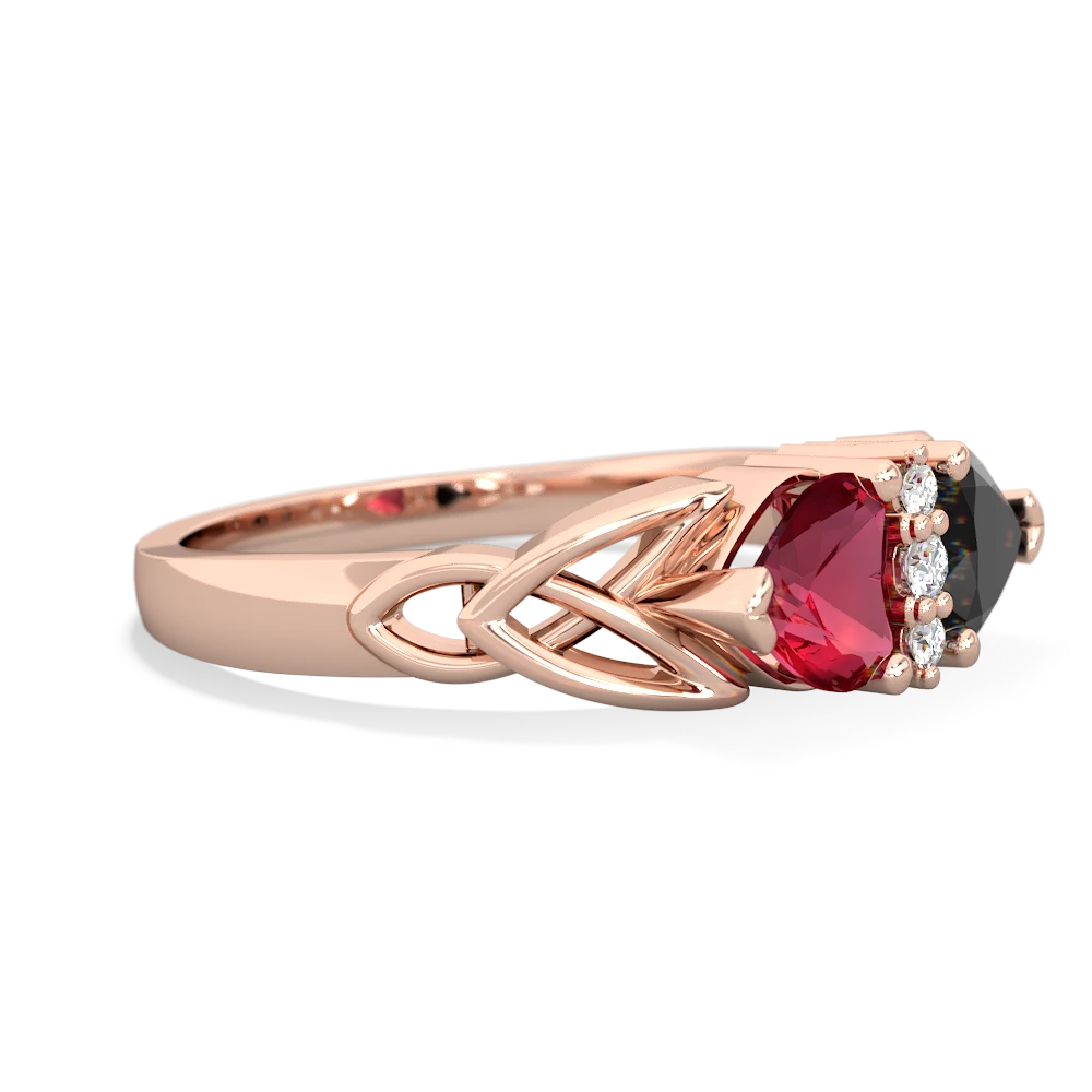 Lab Ruby Celtic Knot Double Heart 14K Rose Gold ring R5040