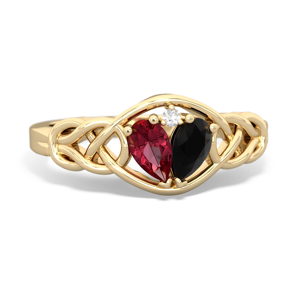 Lab Ruby Celtic Love Knot 14K Yellow Gold ring R5420