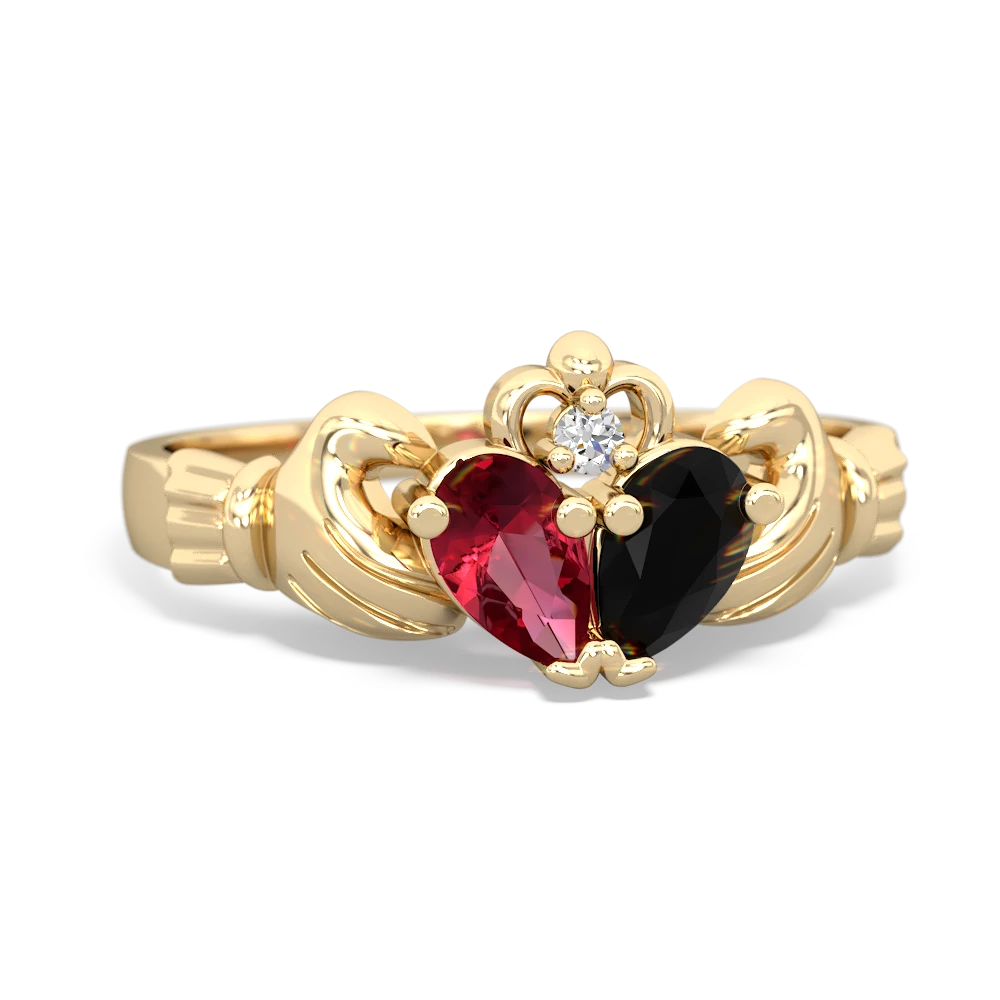 Lab Ruby 'Our Heart' Claddagh 14K Yellow Gold ring R2388