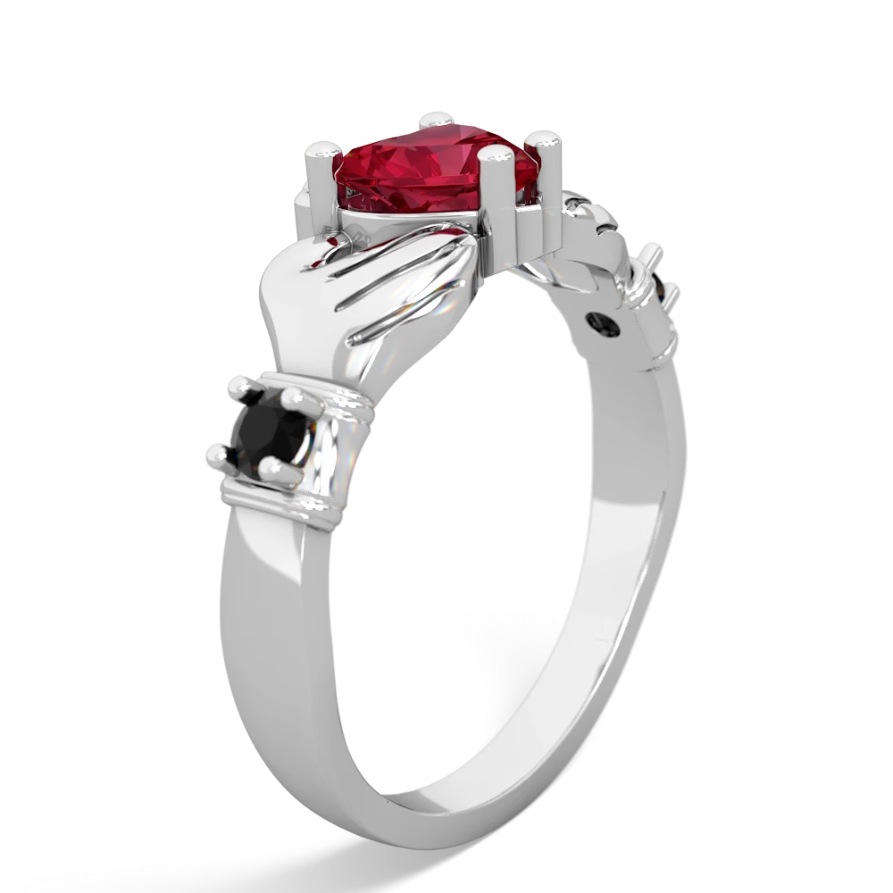 Lab Ruby Claddagh Keepsake 14K White Gold ring R5245