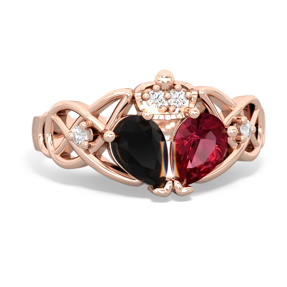 Lab Ruby 'One Heart' Celtic Knot Claddagh 14K Rose Gold ring R5322