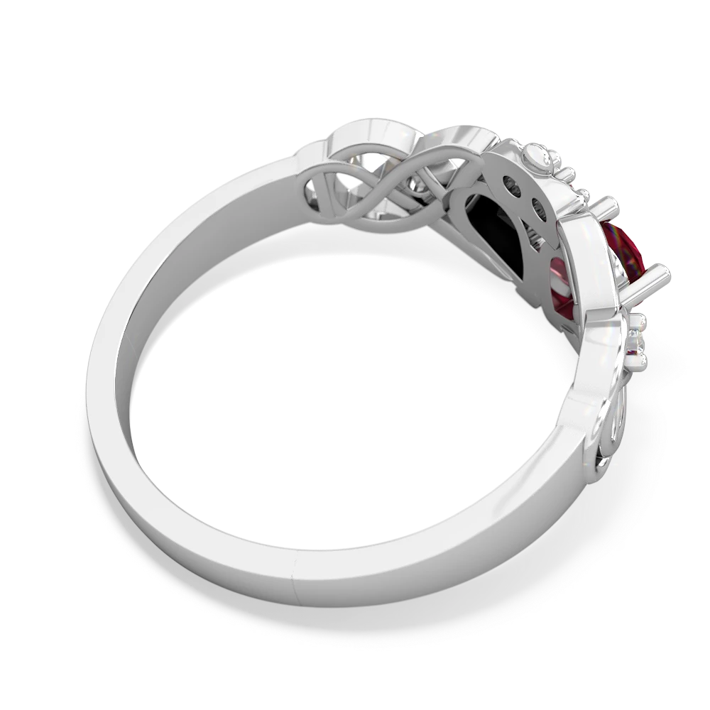 Lab Ruby 'One Heart' Celtic Knot Claddagh 14K White Gold ring R5322