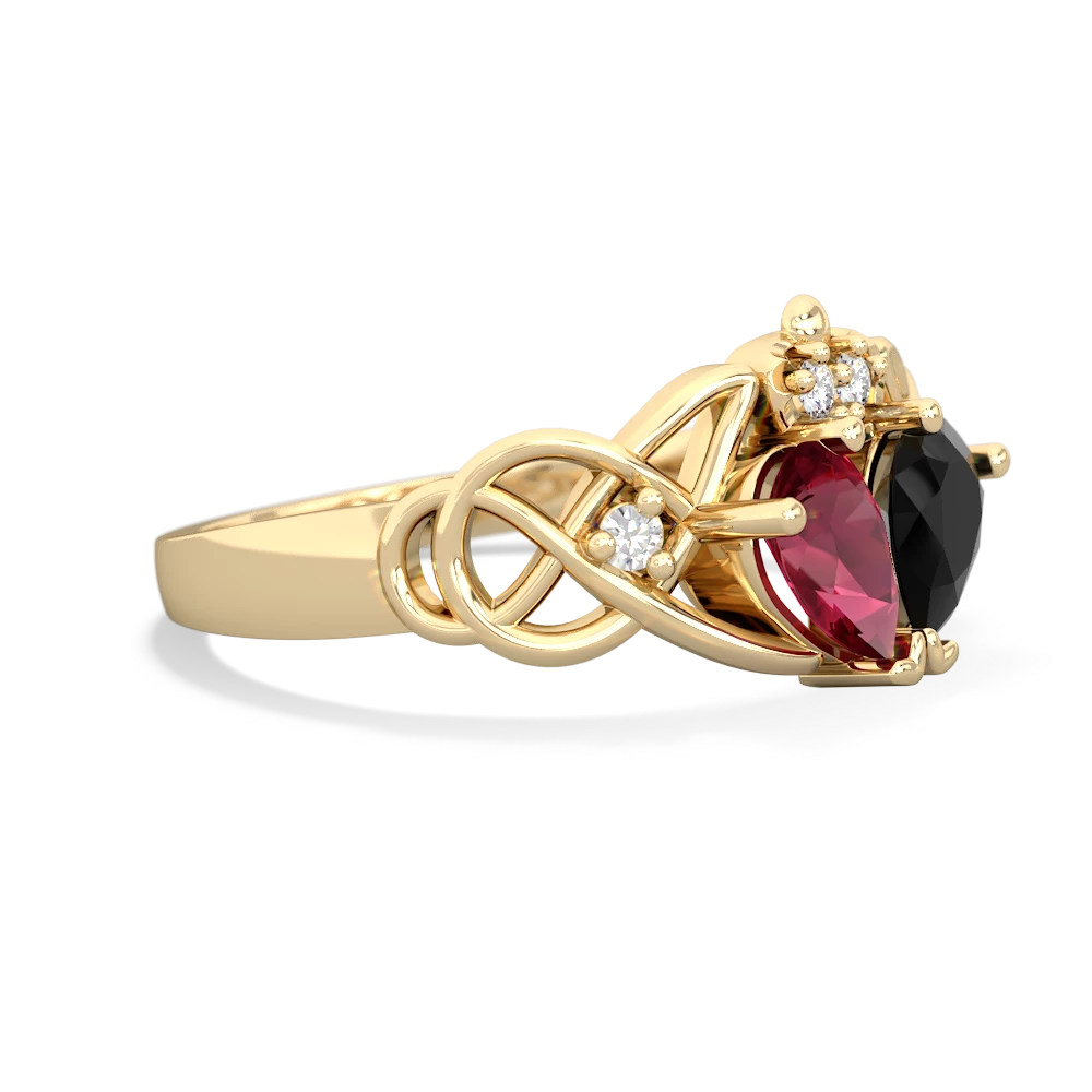 Lab Ruby 'One Heart' Celtic Knot Claddagh 14K Yellow Gold ring R5322