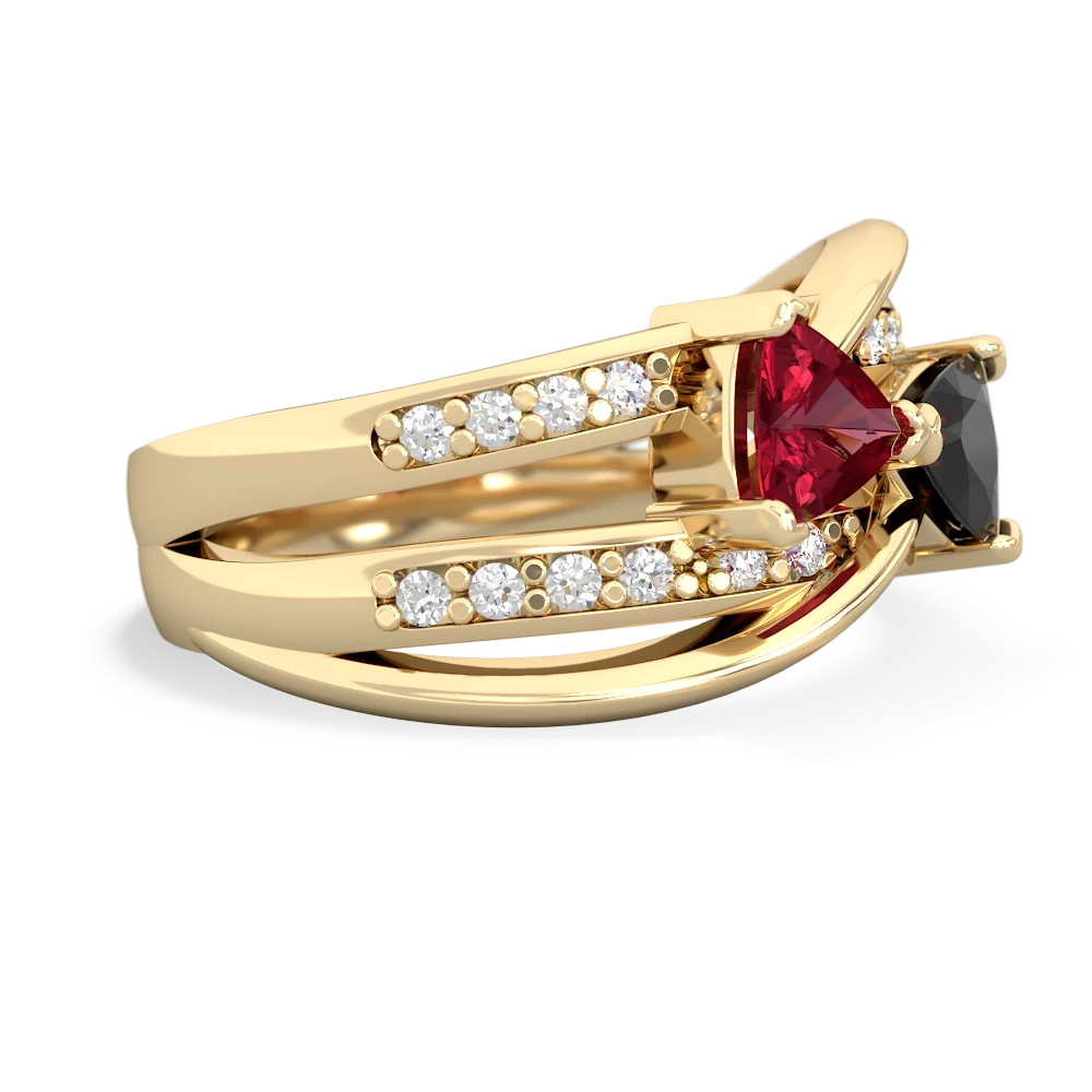 Lab Ruby Bowtie 14K Yellow Gold ring R2360