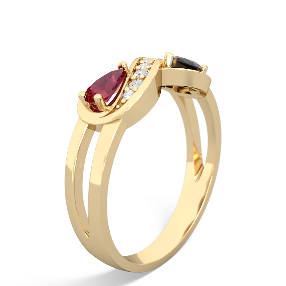 Lab Ruby Diamond Infinity 14K Yellow Gold ring R5390