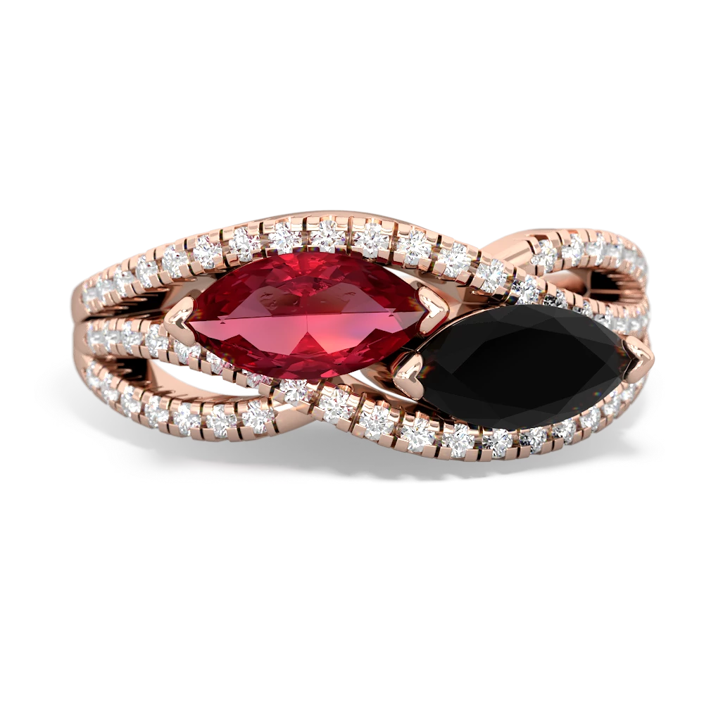 Lab Ruby Diamond Rivers 14K Rose Gold ring R3070