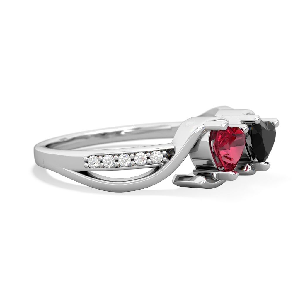 Lab Ruby Side By Side 14K White Gold ring R3090