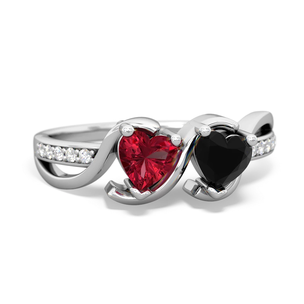 Lab Ruby Side By Side 14K White Gold ring R3090