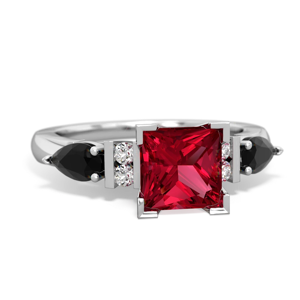 Lab Ruby 6Mm Princess Eternal Embrace Engagement 14K White Gold ring C2002