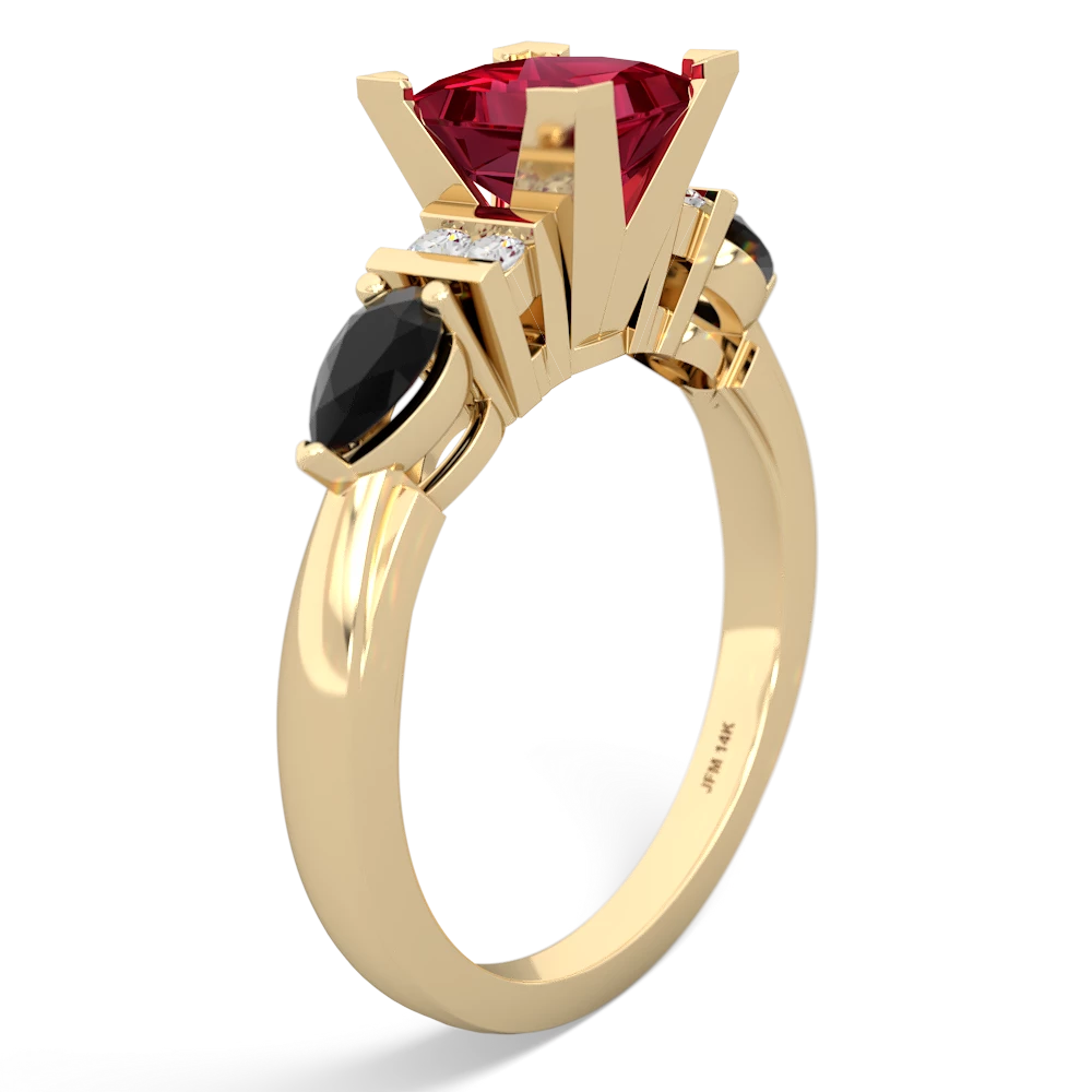 Lab Ruby 6Mm Princess Eternal Embrace Engagement 14K Yellow Gold ring C2002