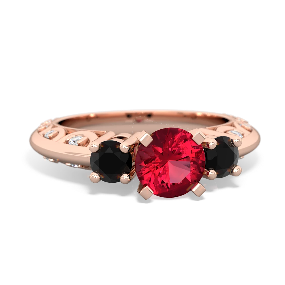 Lab Ruby Art Deco Eternal Embrace Engagement 14K Rose Gold ring C2003