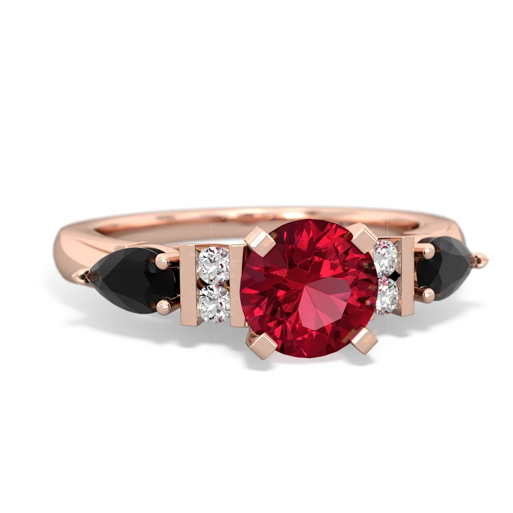 Lab Ruby 6Mm Round Eternal Embrace Engagement 14K Rose Gold ring R2005