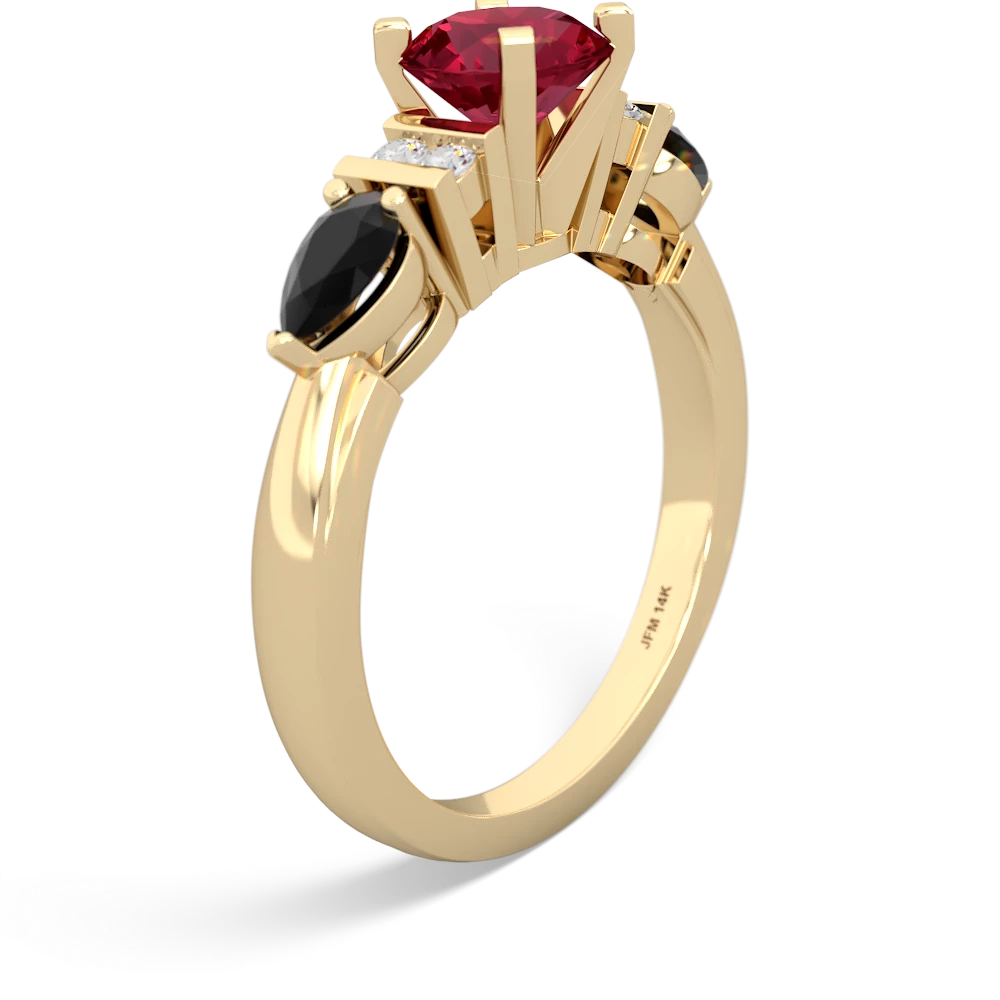 Lab Ruby 6Mm Round Eternal Embrace Engagement 14K Yellow Gold ring R2005