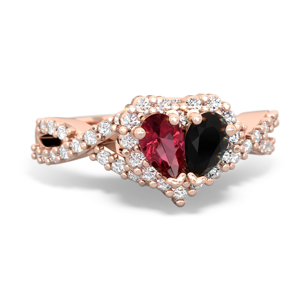 Lab Ruby Diamond Twist 'One Heart' 14K Rose Gold ring R2640HRT