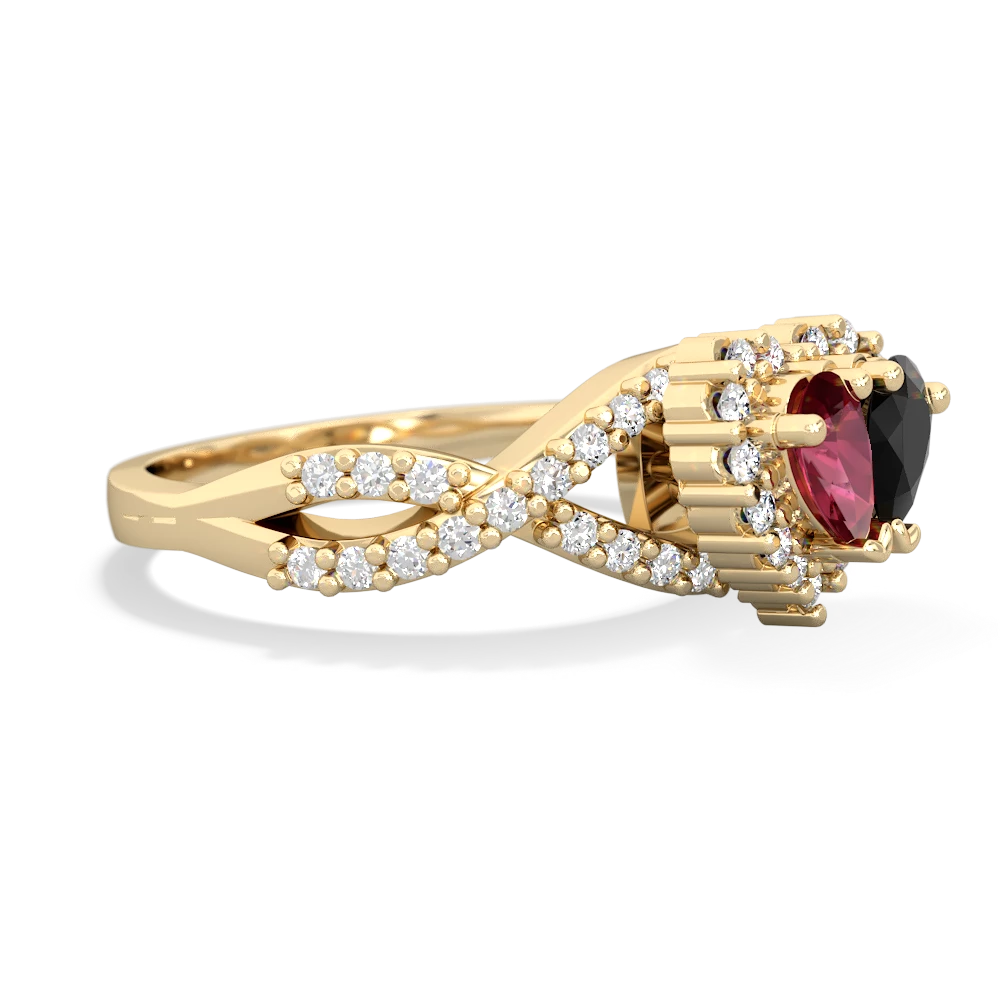 Lab Ruby Diamond Twist 'One Heart' 14K Yellow Gold ring R2640HRT