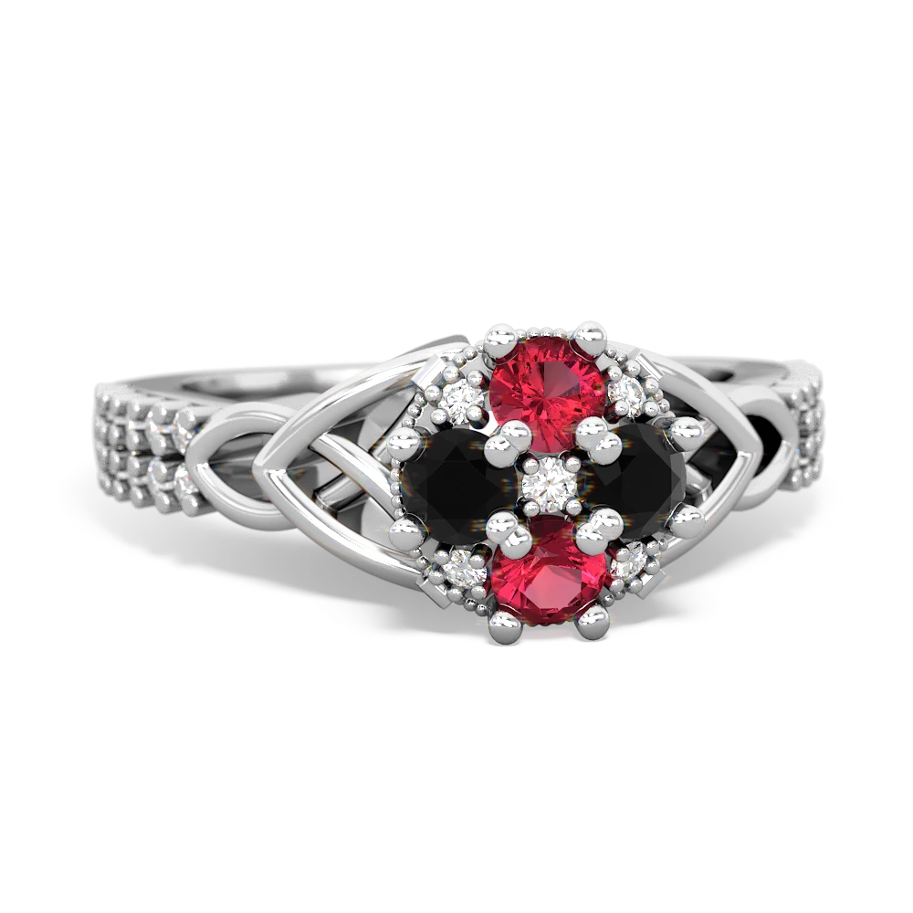 Lab Ruby Celtic Knot Cluster Engagement 14K White Gold ring R26443RD