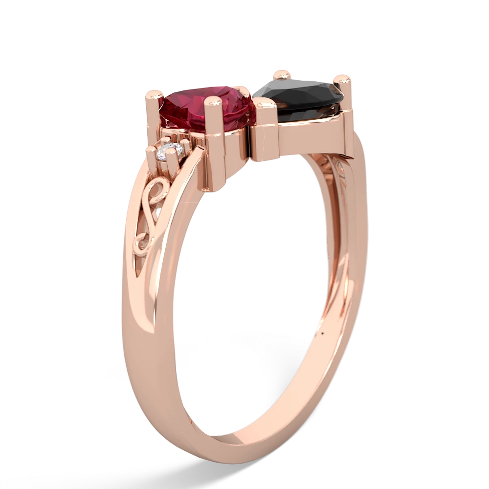 Lab Ruby Snuggling Hearts 14K Rose Gold ring R2178